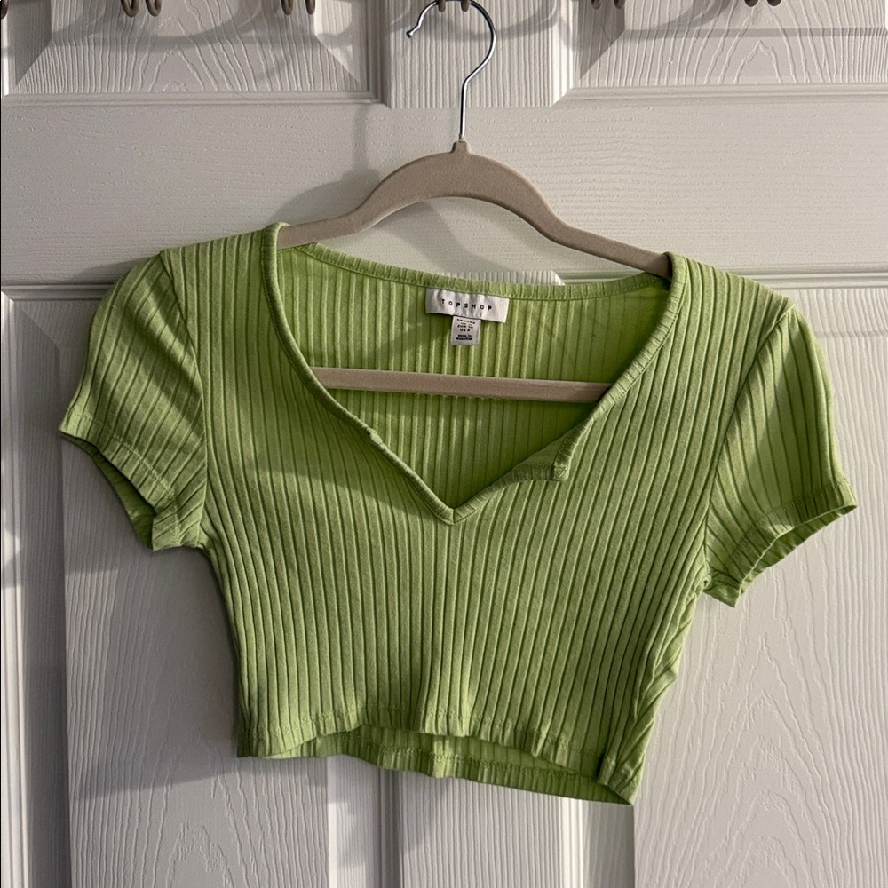 Topshop Light Green Ribbed Crop Top